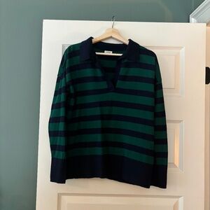 LLBean Rugby-Striped Top - Green/Navy - Medium